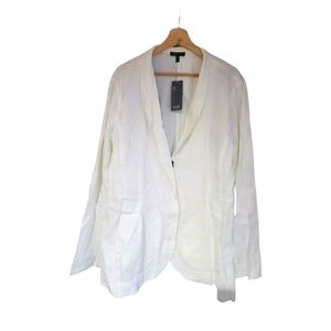 Eileen Fisher Woman Plus White Linen Viscose Long Slv V Neck Button Jacket 3X